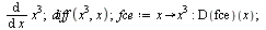 diff(`*`(`^`(x, 3)), x); 1; diff(`*`(`^`(x, 3)), x); 1; `:=`(fce, proc (x) options operator, arrow; `*`(`^`(x, 3)) end proc); -1; (D(fce))(x); 1