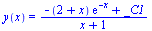 y(x) = `/`(`*`(`+`(`-`(`*`(`+`(2, x), `*`(exp(`+`(`-`(x)))))), _C1)), `*`(`+`(x, 1)))